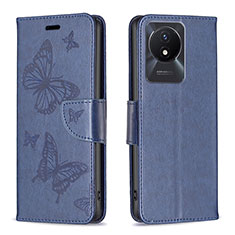 Coque Portefeuille Papillon Livre Cuir Etui Clapet B01F pour Vivo Y02 Bleu