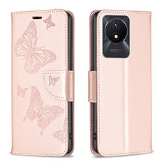 Coque Portefeuille Papillon Livre Cuir Etui Clapet B01F pour Vivo Y02 Or Rose