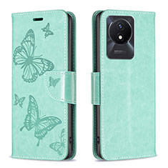 Coque Portefeuille Papillon Livre Cuir Etui Clapet B01F pour Vivo Y02 Vert