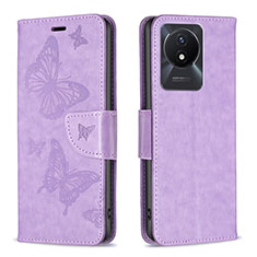 Coque Portefeuille Papillon Livre Cuir Etui Clapet B01F pour Vivo Y02 Violet Clair