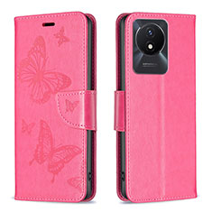 Coque Portefeuille Papillon Livre Cuir Etui Clapet B01F pour Vivo Y02A Rose Rouge