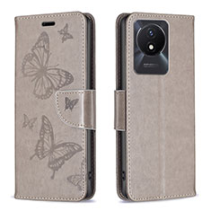 Coque Portefeuille Papillon Livre Cuir Etui Clapet B01F pour Vivo Y02t Gris