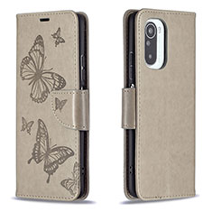 Coque Portefeuille Papillon Livre Cuir Etui Clapet B01F pour Xiaomi Mi 11X 5G Gris