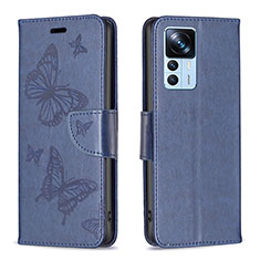 Coque Portefeuille Papillon Livre Cuir Etui Clapet B01F pour Xiaomi Mi 12T 5G Bleu