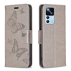 Coque Portefeuille Papillon Livre Cuir Etui Clapet B01F pour Xiaomi Mi 12T 5G Gris