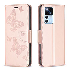 Coque Portefeuille Papillon Livre Cuir Etui Clapet B01F pour Xiaomi Mi 12T Pro 5G Or Rose