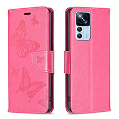 Coque Portefeuille Papillon Livre Cuir Etui Clapet B01F pour Xiaomi Mi 12T Pro 5G Rose Rouge