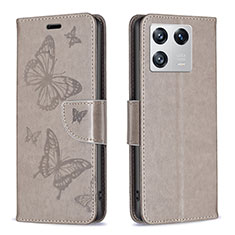 Coque Portefeuille Papillon Livre Cuir Etui Clapet B01F pour Xiaomi Mi 13 Pro 5G Gris