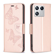 Coque Portefeuille Papillon Livre Cuir Etui Clapet B01F pour Xiaomi Mi 13 Pro 5G Or Rose