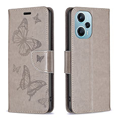 Coque Portefeuille Papillon Livre Cuir Etui Clapet B01F pour Xiaomi Poco F5 5G Gris