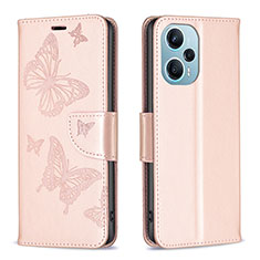 Coque Portefeuille Papillon Livre Cuir Etui Clapet B01F pour Xiaomi Poco F5 5G Or Rose