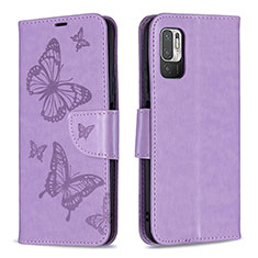 Coque Portefeuille Papillon Livre Cuir Etui Clapet B01F pour Xiaomi POCO M3 Pro 5G Violet Clair