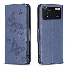 Coque Portefeuille Papillon Livre Cuir Etui Clapet B01F pour Xiaomi Poco M4 Pro 4G Bleu