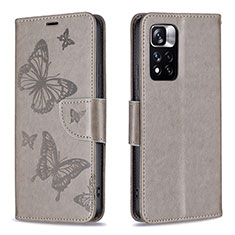 Coque Portefeuille Papillon Livre Cuir Etui Clapet B01F pour Xiaomi Poco X4 NFC Gris