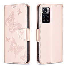 Coque Portefeuille Papillon Livre Cuir Etui Clapet B01F pour Xiaomi Poco X4 NFC Or Rose