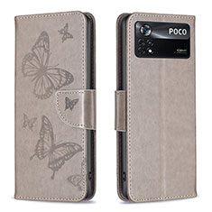 Coque Portefeuille Papillon Livre Cuir Etui Clapet B01F pour Xiaomi Poco X4 Pro 5G Gris