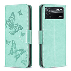 Coque Portefeuille Papillon Livre Cuir Etui Clapet B01F pour Xiaomi Poco X4 Pro 5G Vert