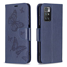 Coque Portefeuille Papillon Livre Cuir Etui Clapet B01F pour Xiaomi Redmi 10 4G Bleu
