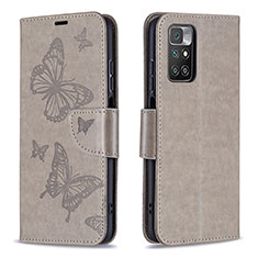 Coque Portefeuille Papillon Livre Cuir Etui Clapet B01F pour Xiaomi Redmi 10 4G Gris