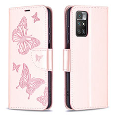 Coque Portefeuille Papillon Livre Cuir Etui Clapet B01F pour Xiaomi Redmi 10 4G Or Rose