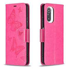 Coque Portefeuille Papillon Livre Cuir Etui Clapet B01F pour Xiaomi Redmi K40 5G Rose Rouge