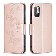 Coque Portefeuille Papillon Livre Cuir Etui Clapet B01F pour Xiaomi Redmi Note 10 5G Or Rose