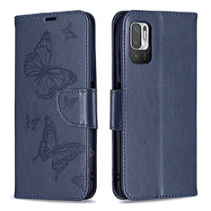 Coque Portefeuille Papillon Livre Cuir Etui Clapet B01F pour Xiaomi Redmi Note 10T 5G Bleu