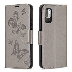 Coque Portefeuille Papillon Livre Cuir Etui Clapet B01F pour Xiaomi Redmi Note 10T 5G Gris