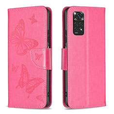 Coque Portefeuille Papillon Livre Cuir Etui Clapet B01F pour Xiaomi Redmi Note 11 4G (2022) Rose Rouge