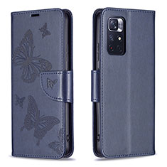 Coque Portefeuille Papillon Livre Cuir Etui Clapet B01F pour Xiaomi Redmi Note 11 5G Bleu