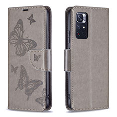 Coque Portefeuille Papillon Livre Cuir Etui Clapet B01F pour Xiaomi Redmi Note 11 5G Gris