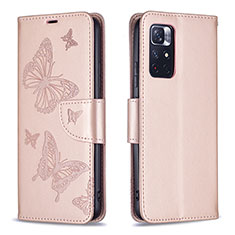 Coque Portefeuille Papillon Livre Cuir Etui Clapet B01F pour Xiaomi Redmi Note 11 5G Or Rose