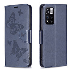 Coque Portefeuille Papillon Livre Cuir Etui Clapet B01F pour Xiaomi Redmi Note 11 Pro+ Plus 5G Bleu