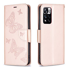 Coque Portefeuille Papillon Livre Cuir Etui Clapet B01F pour Xiaomi Redmi Note 11 Pro+ Plus 5G Or Rose