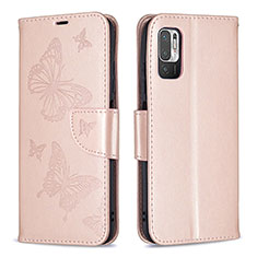 Coque Portefeuille Papillon Livre Cuir Etui Clapet B01F pour Xiaomi Redmi Note 11 SE 5G Or Rose