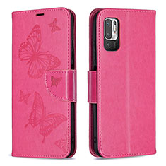 Coque Portefeuille Papillon Livre Cuir Etui Clapet B01F pour Xiaomi Redmi Note 11 SE 5G Rose Rouge
