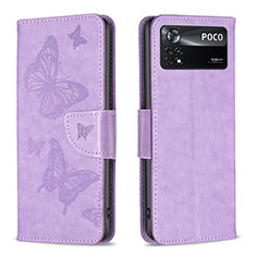 Coque Portefeuille Papillon Livre Cuir Etui Clapet B01F pour Xiaomi Redmi Note 11E Pro 5G Violet Clair