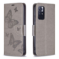 Coque Portefeuille Papillon Livre Cuir Etui Clapet B01F pour Xiaomi Redmi Note 11S 5G Gris