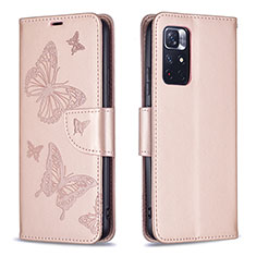 Coque Portefeuille Papillon Livre Cuir Etui Clapet B01F pour Xiaomi Redmi Note 11S 5G Or Rose