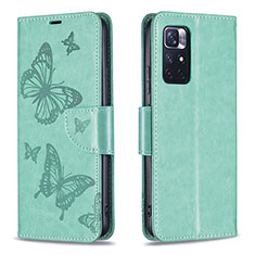 Coque Portefeuille Papillon Livre Cuir Etui Clapet B01F pour Xiaomi Redmi Note 11S 5G Vert