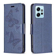 Coque Portefeuille Papillon Livre Cuir Etui Clapet B01F pour Xiaomi Redmi Note 12 4G Bleu