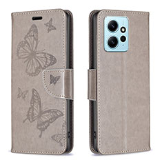 Coque Portefeuille Papillon Livre Cuir Etui Clapet B01F pour Xiaomi Redmi Note 12 4G Gris