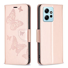 Coque Portefeuille Papillon Livre Cuir Etui Clapet B01F pour Xiaomi Redmi Note 12 4G Or Rose