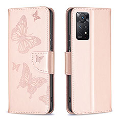 Coque Portefeuille Papillon Livre Cuir Etui Clapet B01F pour Xiaomi Redmi Note 12 Pro 4G Or Rose