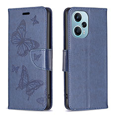 Coque Portefeuille Papillon Livre Cuir Etui Clapet B01F pour Xiaomi Redmi Note 12 Turbo 5G Bleu