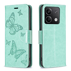 Coque Portefeuille Papillon Livre Cuir Etui Clapet B01F pour Xiaomi Redmi Note 13 5G Vert