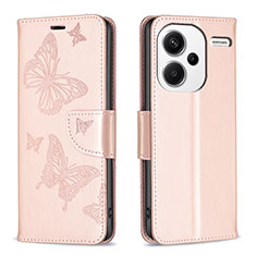 Coque Portefeuille Papillon Livre Cuir Etui Clapet B01F pour Xiaomi Redmi Note 13 Pro+ Plus 5G Or Rose