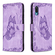 Coque Portefeuille Papillon Livre Cuir Etui Clapet B02F pour Samsung Galaxy A02 Violet Clair