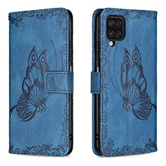 Coque Portefeuille Papillon Livre Cuir Etui Clapet B02F pour Samsung Galaxy A12 Bleu