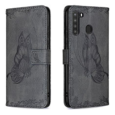 Coque Portefeuille Papillon Livre Cuir Etui Clapet B02F pour Samsung Galaxy A21 Noir